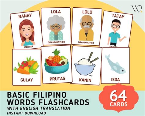 Basic Filipino Words 64 Cards Flashcards Tagalog Etsy Uk