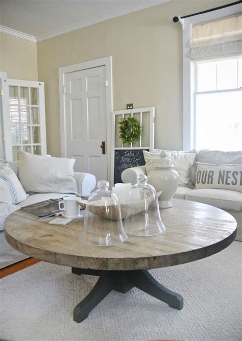 The table comes with two matching stools, each. DIY Round Coffee Table - Liz Marie Blog