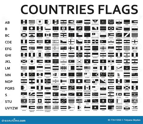 Alphabetically Sorted Monochrome Or Black Flags Of The World With