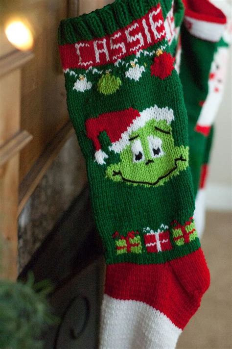 Here is the collection of free knitting patterns for christmas stockings i kind of liked. Knit Christmas stocking pattern Grinch by SweetlyMadeJustForU