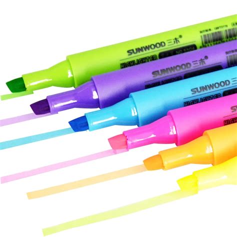 Sunwood Highlighter 6 Color Thick Head Colored Fluorescent Marker Pen
