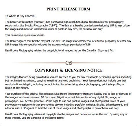 Free 8 Print Release Forms In Pdf Word