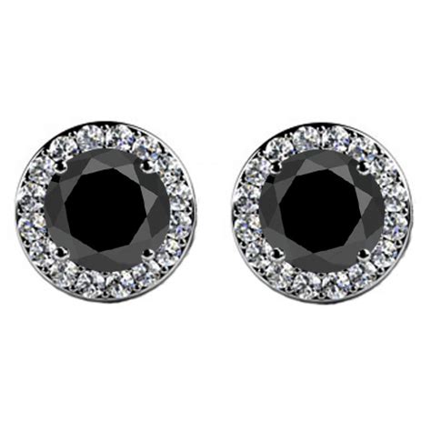 400 Ct Round Cut Black Diamond Studs Earrings With Side Diamonds