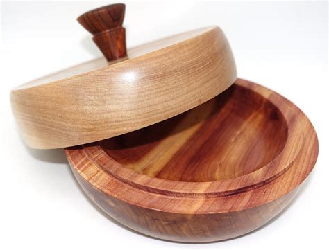 Lidded Bowl Made From Maple And Cedar Wood Etsy Woodturning Art