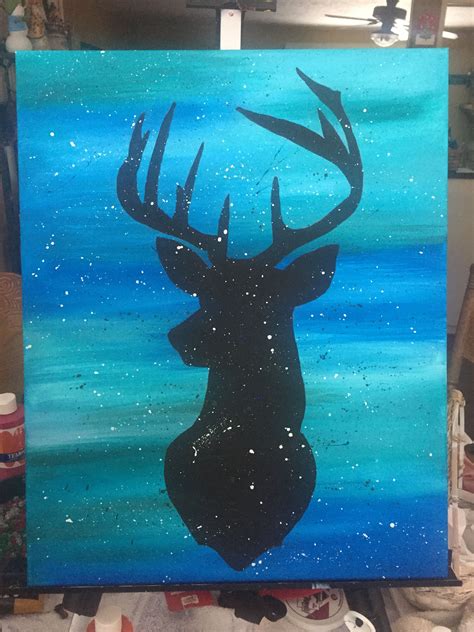 Deer Silhouette On Blue Background With Splatter I Did It Painting