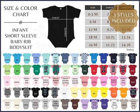 Rabbit Skins 4400 Color Chart Infant Baby Bodysuit Size And Color Table