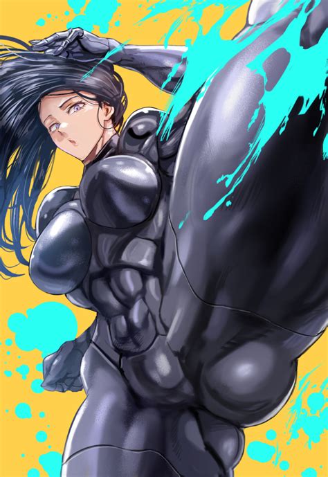 Daraz Asami One Punch Man One Punch Man Highres Girl Abs Arm Up Ass Black Hair