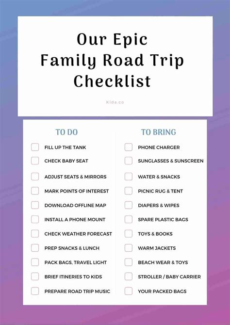 Road Trip Packing List Printable
