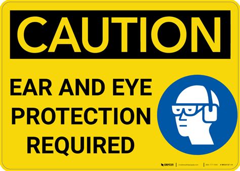 Caution Ear And Eye Protection Required With Graphic Wall Sign