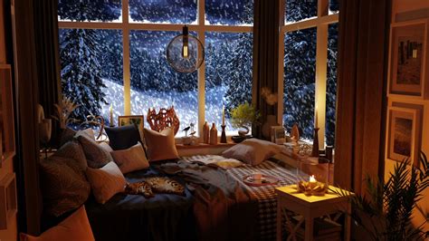 Snowstorm And Howling Wind - Cozy Bedroom Ambience - Relax, Sleep