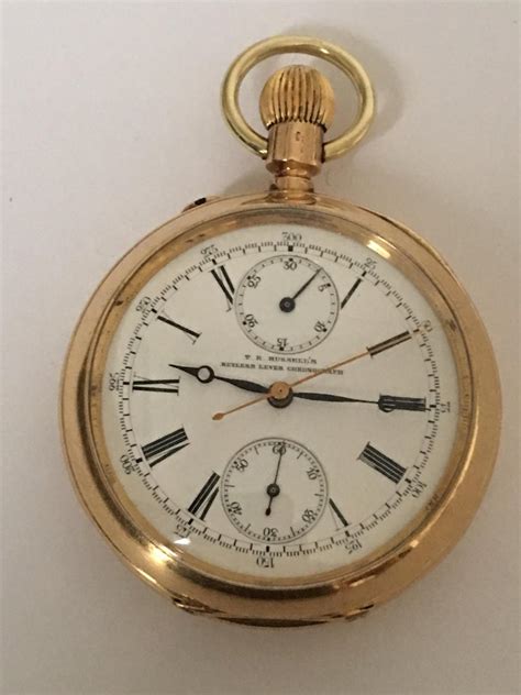 antique 18 karat gold t r russel s keyless lever 52mm chronograph pocket watch for sale at 1stdibs