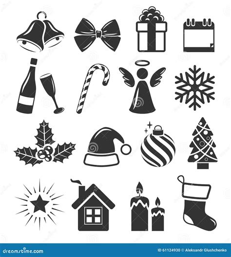 Set Of Christmas Holidays Icons Pictograms Flat Black O Stock Vector