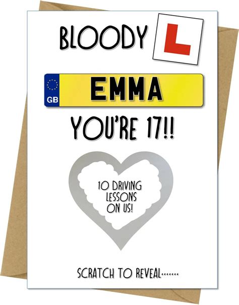 Personalised 17th Birthday Card Driving Lessons Reveal Scratch