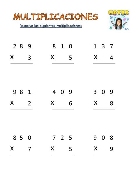 The Printable Worksheet For Multiplicaciones Is Shown In This Image