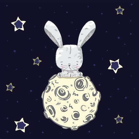 Cute Baby Rabbit On The Moon 465268 Vector Art At Vecteezy