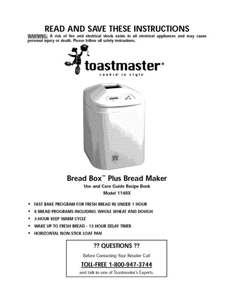 I have a toastmaster bread and dessert maker and i. Toastmaster Inc. Use and Care Guide Recipe Book Bread ...