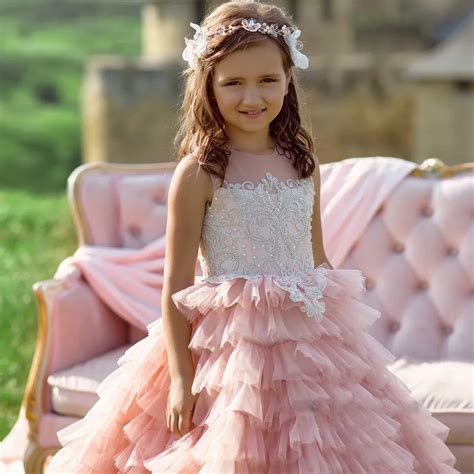 Pink Layered Prom Dress For Kids