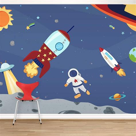 Space Rocket Wallpaper Outer Space Wall Mural For Kids Kids Wall