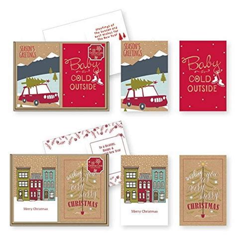 24 Count Christmas Holiday Boxed Cards Contemporary Kraft