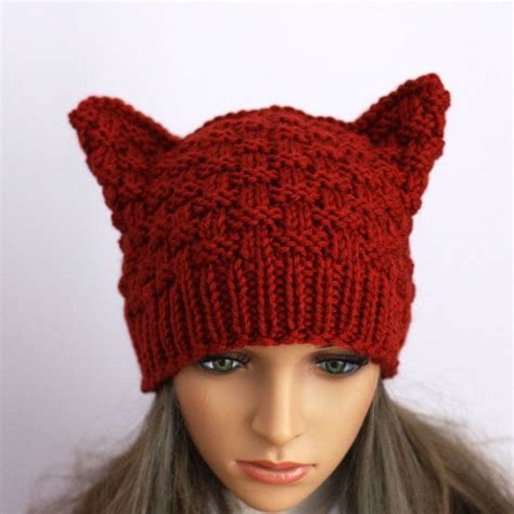 Hat Catladies Beanie Russet Cat Hand Etsy Uk Ear Hats Cat