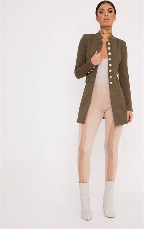 Deleana Khaki Longline Military Style Jacket Prettylittlething