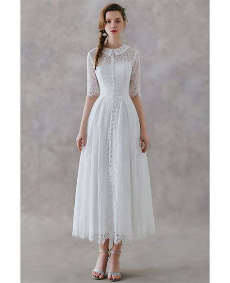 Wedding New Whiteivory Lace Tea Length Short Vintage Wedding Dress