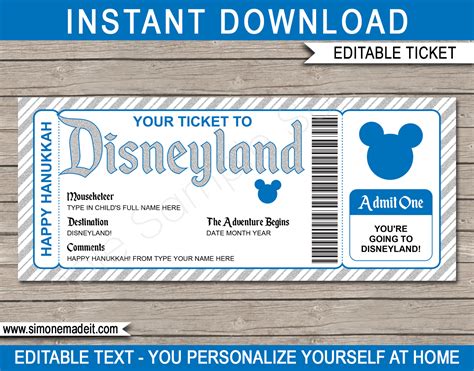 A disney gift card has no fees, never expires. Hanukkah Surprise Trip to Disneyland Ticket Template ...