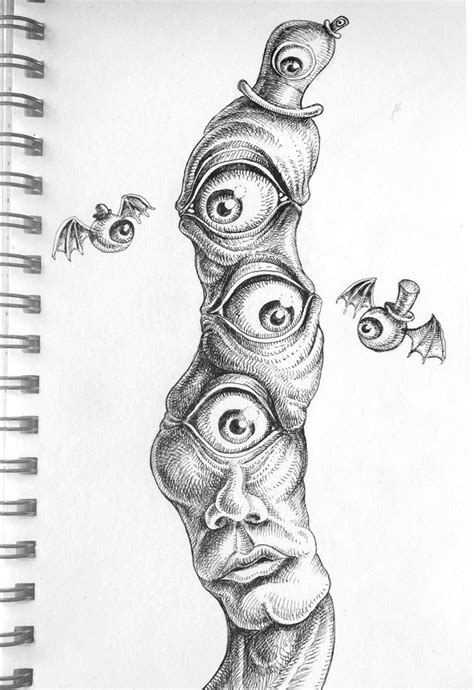 A Pencil Drawing Of An Eye Looking At Another Persons Head With Two