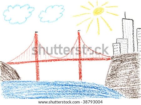 It consists of two bridges, the coit tower and fort mason. Child Drawing Golden Gate Bridge San Stock Illustration ...
