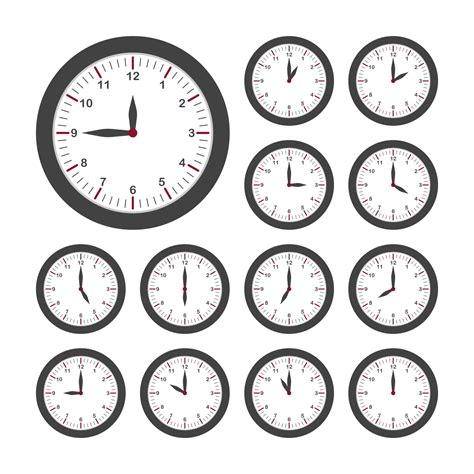 Set Of Round Clocks For Every Hour Analog Clock With Circle Shape