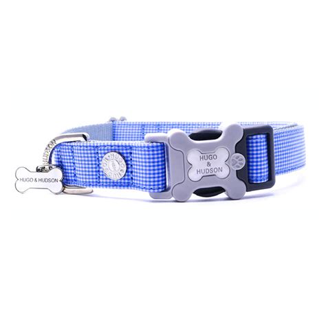 Hugoandhudson Blue Gingham Dog Collar Envon Pet Supplies