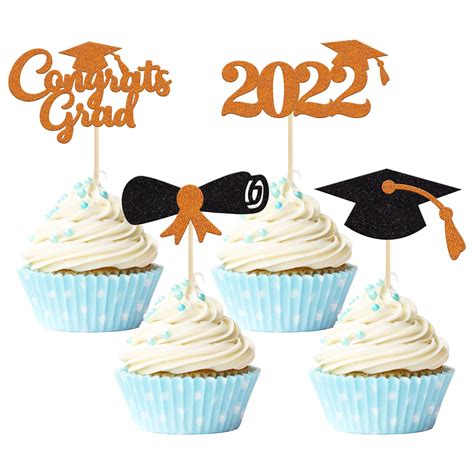 Buy Gyufise 24pcs Orange Glitter Congrats Grad 2023 Graduation Cupcake