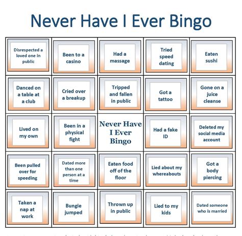Never have i ever got into a physical altercation with a good friend. Never Have I Ever Bingo Cards Mix & Mingle Style Bingo | Etsy