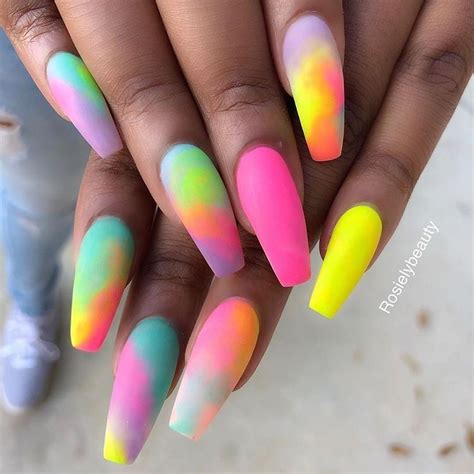 Neon Rainbow Acrylic Nails | workbmebakes