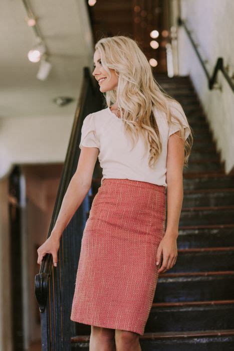 Pink Tweed Print Pencil Skirt Modest Pencil Skirt Mikarose Clothing