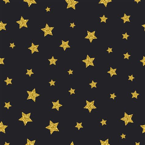 Vector Gold Glitter Stars Seamless Pattern Black Background By