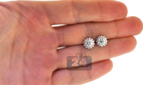 In 18k gold, platinum, sterling silver, diamond, pearl and rose gold. Womens Diamond Flower Stud Earrings 18K White Gold 1.82 Carat