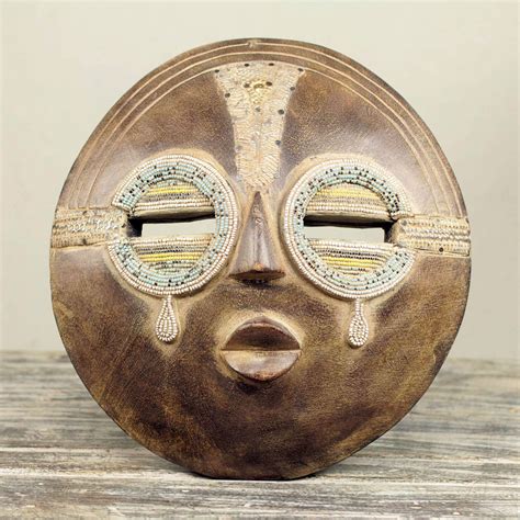 Hand Crafted Authentic African Beaded Wood Mask From Ghana Tears Of
