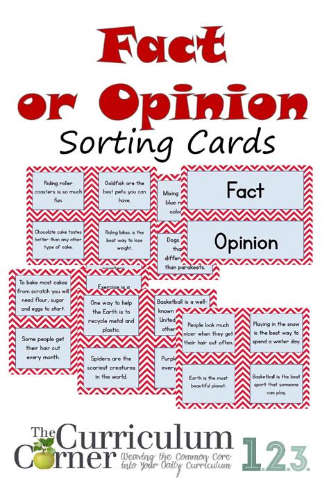Fact Or Opinion Sorting Cards The Curriculum Corner