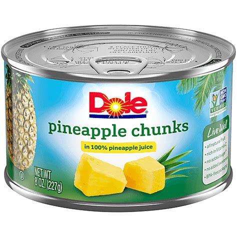 Dole® Pineapple Chunks In 100 Pineapple Juice 8 Oz Can Pineapple