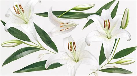 Premium Ai Image Watercolor Lily Flowers And Green Leaves