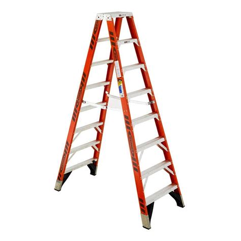 Werner 8 Ft Fiberglass Twin Step Ladder With 375 Lb Load Capacity