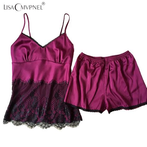 Buy Lisacmvpnel Black Lace Spaghetti Strap Sexy Women Pajama Sets Nightgown