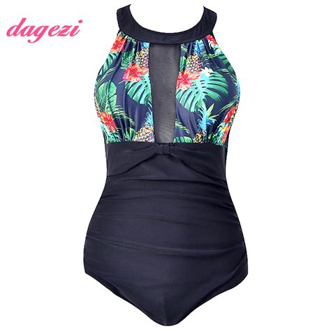 Buy Online Women Floral Printed Plus Size One Piece Swimsuit 2018 Retro Large Size Lace Swimwear