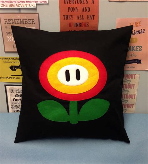 Fire Flower Black Super Mario Bros Retro Cushion Pillow Etsy