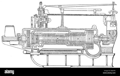 PSM V56 D0713 Longitudinal Diagram Of Parsons Steam Turbine Stock Photo