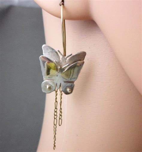 Butterfly Dangle Earrings Attached Silver Butterflies Etsy
