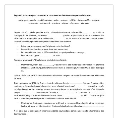 Regardez le reportage et complétez le texte avec les éléments manquants