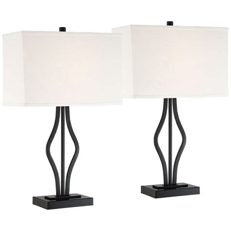 360 Lighting Modern Table Lamps Set Of 2 With Usb Charging Port Black