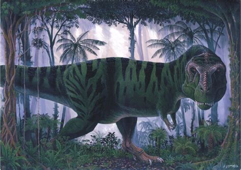Rainforest Tyrannosaurus Rex With Scales And Tiny Feather Buds With